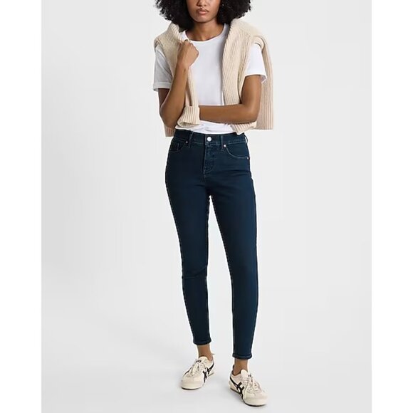 Express Mid Rise Dark Wash Hyper Stretch Skinny Jeans 12L - Picture 1 of 6